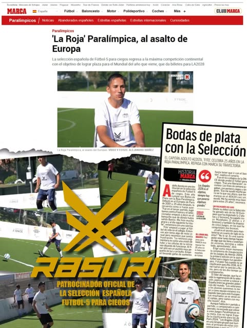 Publicación sobre Rasuri como patrocinador oficial de la selección española de fútbol 5 para ciegos